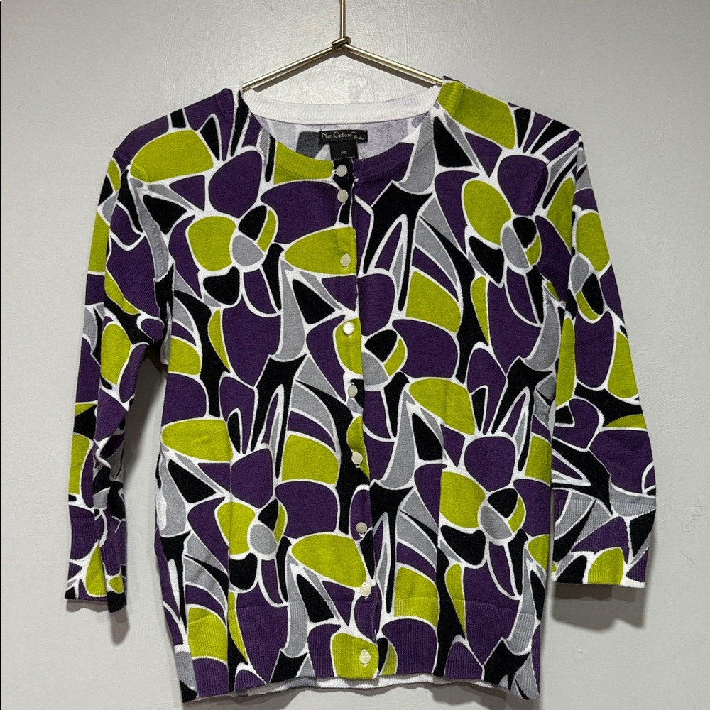 Nue Options Purple and Green Floral Cardigan - Picture 2 of 6